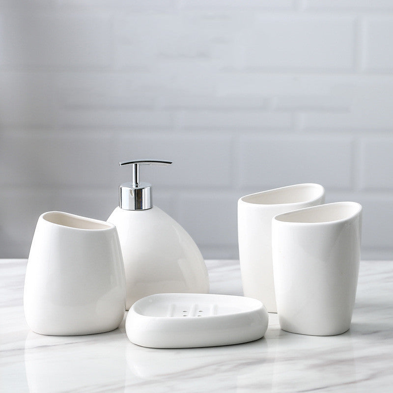 Prosty Biały Porcelanowy Zestaw Łazienkowy Pięcioelementowy