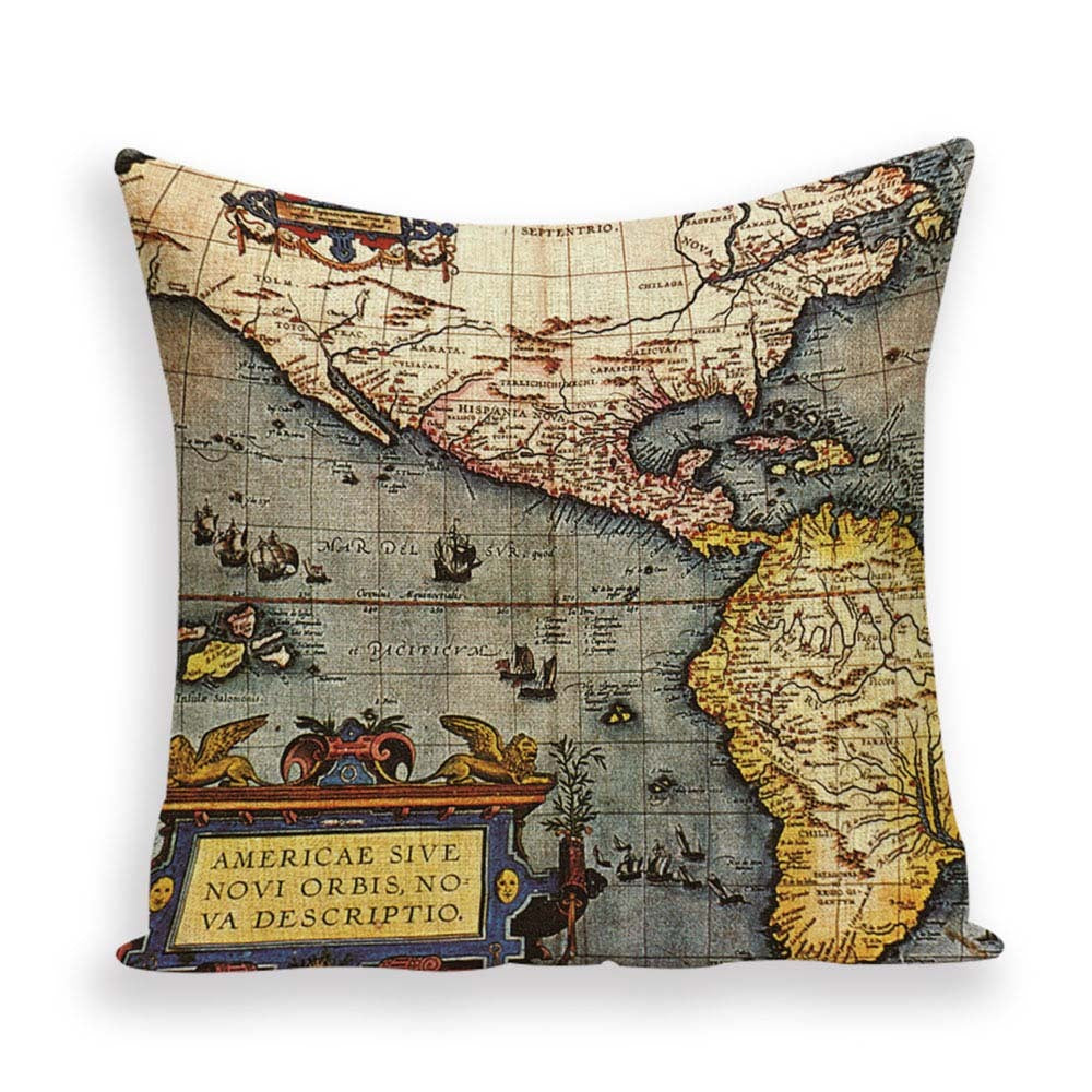 Nueva funda de almohada retro con diseño de mapa del mundo europeo