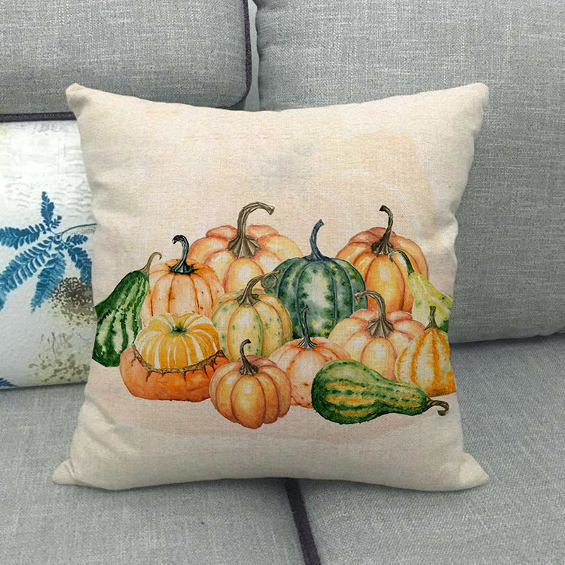 Funda de almohada de lino con forma de calabaza pintada