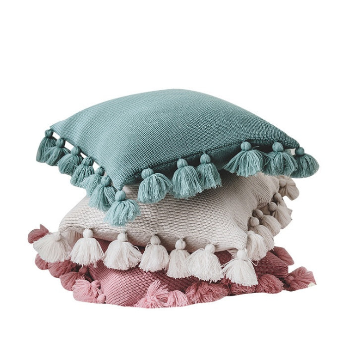 Boho Poduszka z Frędzlami - Ręcznie Szyta Pokrywa na Poduszkę