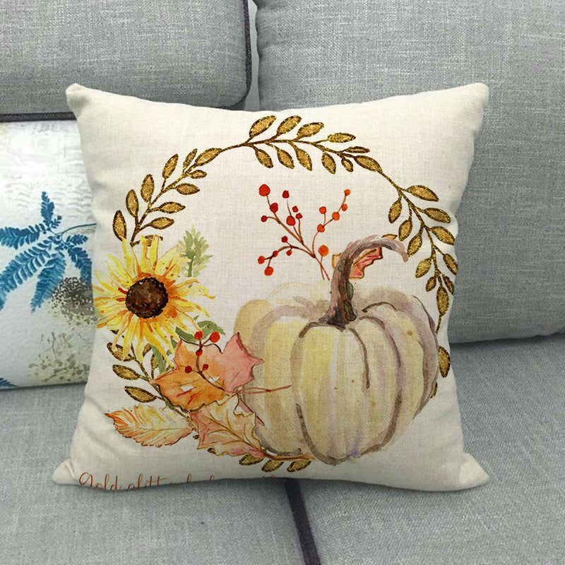 Funda de almohada de lino con forma de calabaza pintada