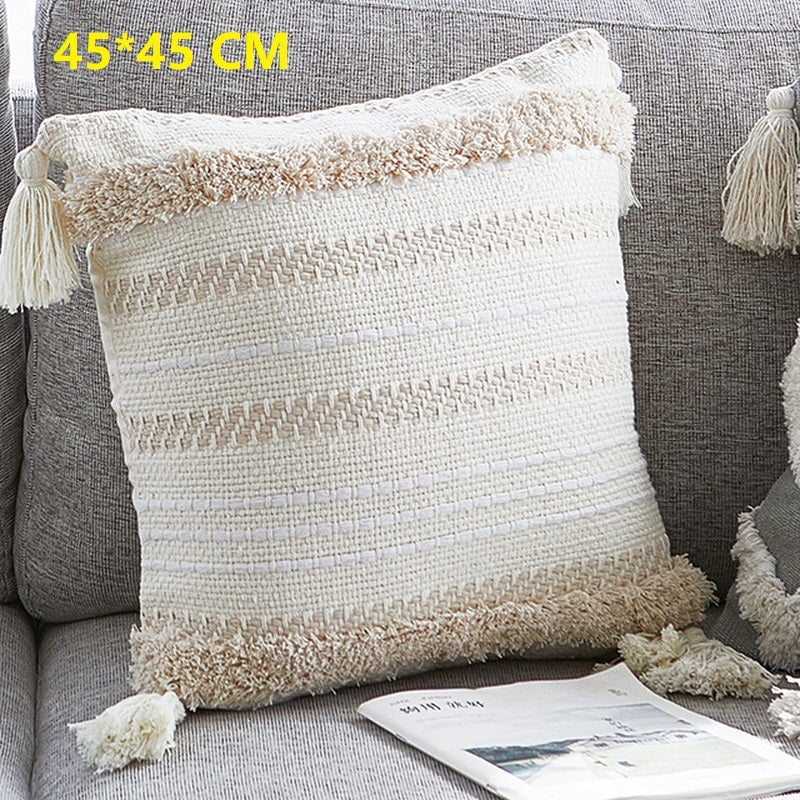 Ethnic Pillow with Fringes - Chenille Decorative Pillow