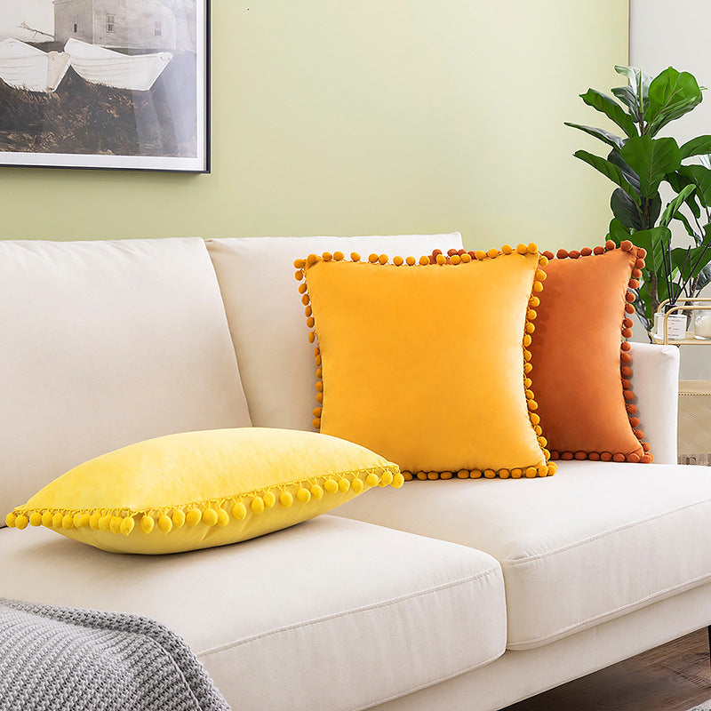 Funda de almohada de terciopelo con forma de bola de pelo para sofá
