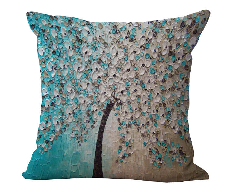 Funda de almohada de algodón y lino con pintura al óleo