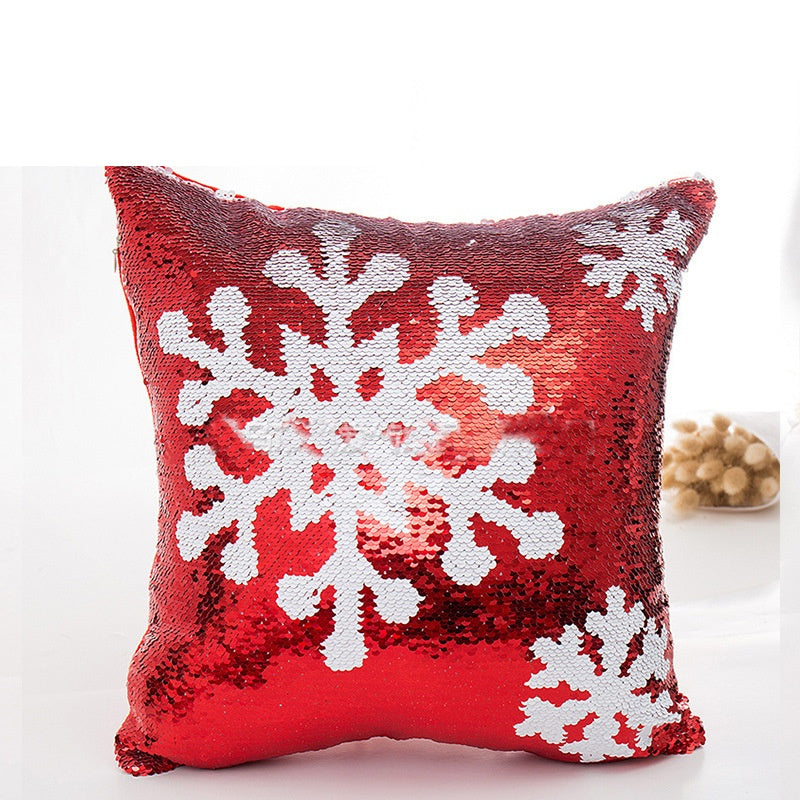 Red Pillow with Reversible Sequins for Christmas
