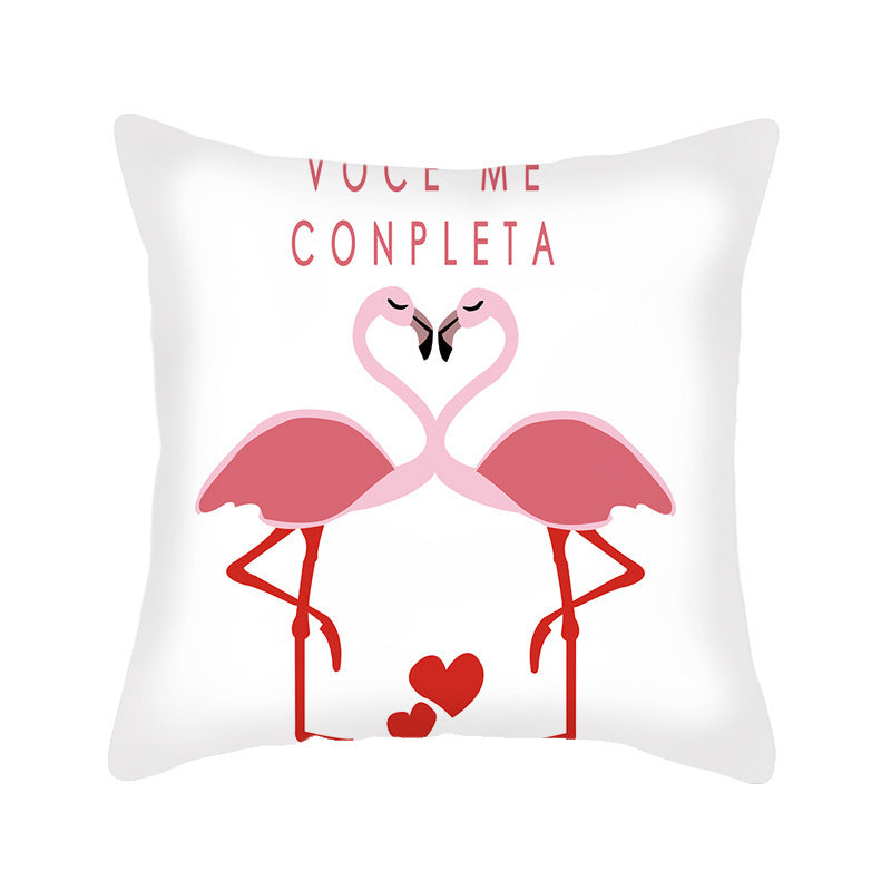 Funda de almohada con estampado de flamencos - Funda de cojín de lino