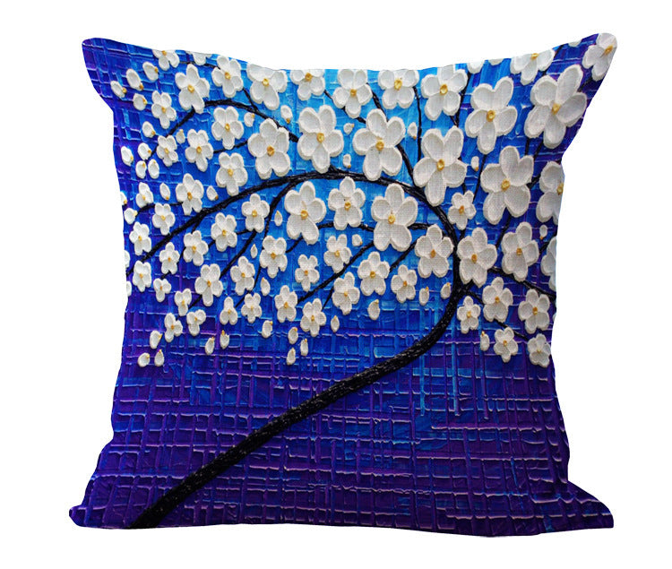 Funda de almohada de algodón y lino con pintura al óleo