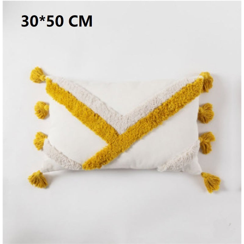 Ethnic Pillow with Fringes - Chenille Decorative Pillow