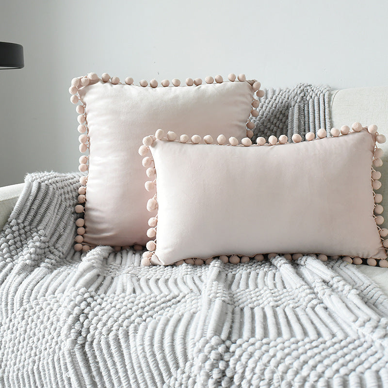 Funda de almohada de terciopelo con forma de bola de pelo para sofá