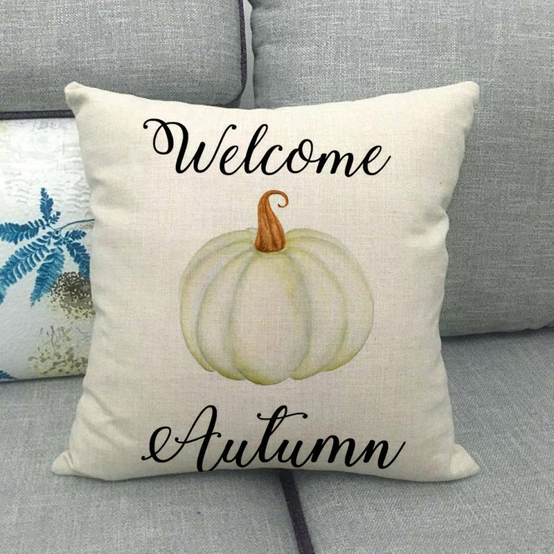 Funda de almohada de lino con forma de calabaza pintada