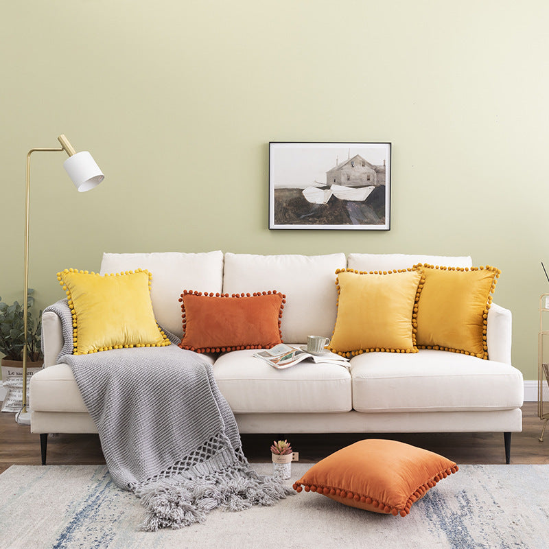 Funda de almohada de terciopelo con forma de bola de pelo para sofá