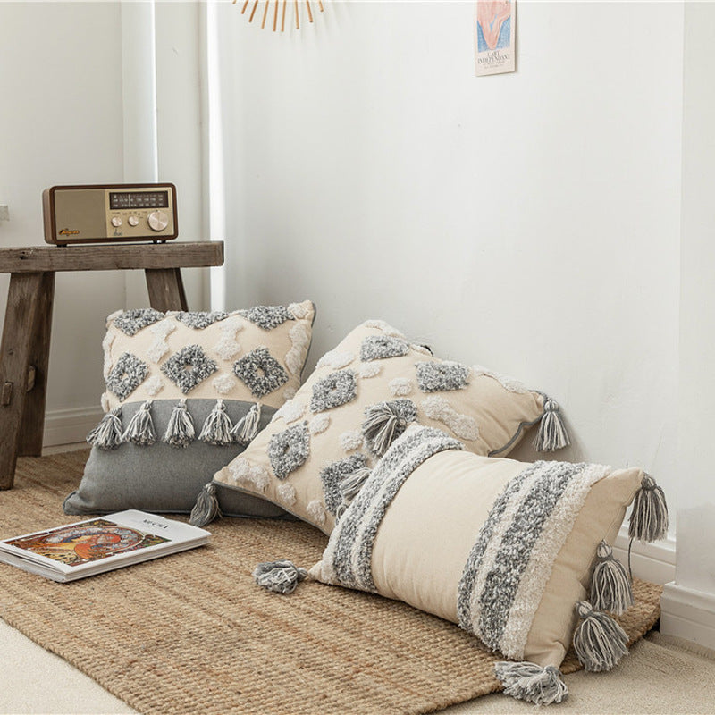 Cotton canvas tassel square pillow case