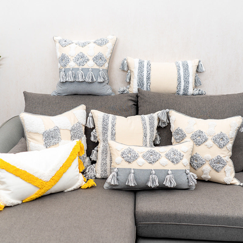 Cojín de sofá Flow - Cojín lumbar marroquí con borlas