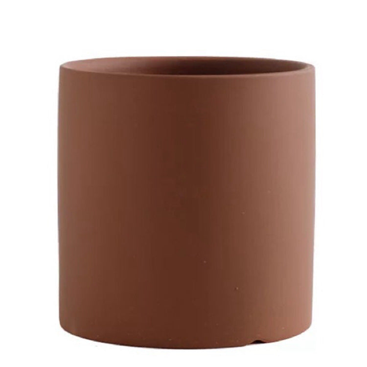 Kolorowa Ceramiczna Doniczka w Stylu Nordic Industrial - Cylindryczny Kształt z Otworem Drenażowym i Talerzem dla Sukulentów