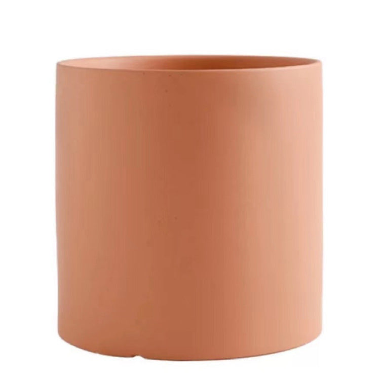 Kolorowa Ceramiczna Doniczka w Stylu Nordic Industrial - Cylindryczny Kształt z Otworem Drenażowym i Talerzem dla Sukulentów