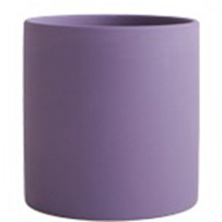 Kolorowa Ceramiczna Doniczka w Stylu Nordic Industrial - Cylindryczny Kształt z Otworem Drenażowym i Talerzem dla Sukulentów
