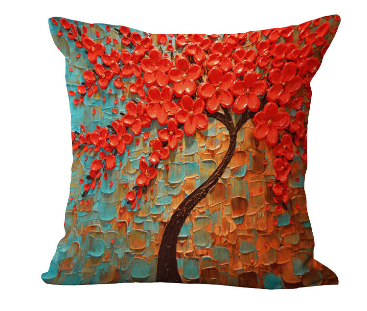 Funda de almohada de algodón y lino con pintura al óleo