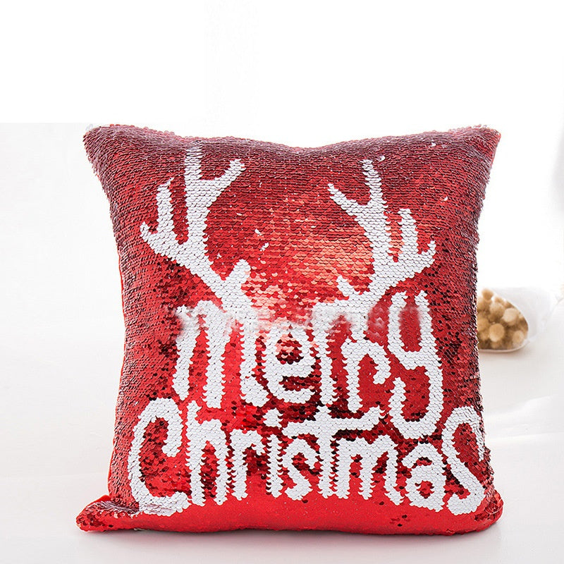 Red Pillow with Reversible Sequins for Christmas