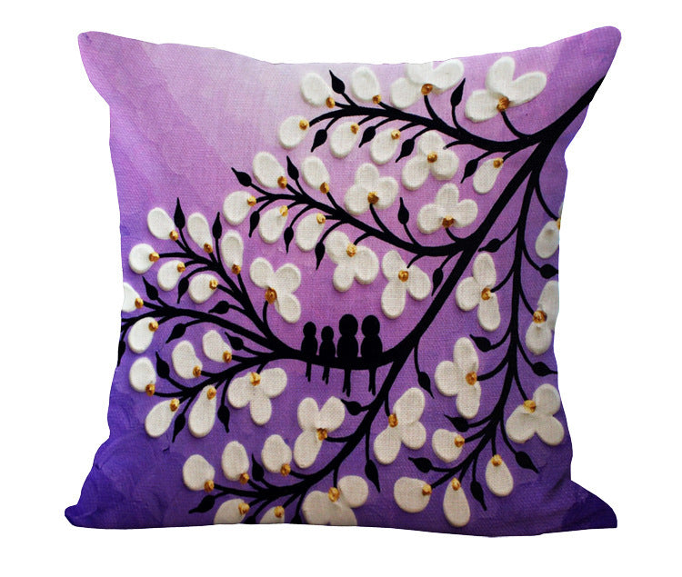 Funda de almohada de algodón y lino con pintura al óleo