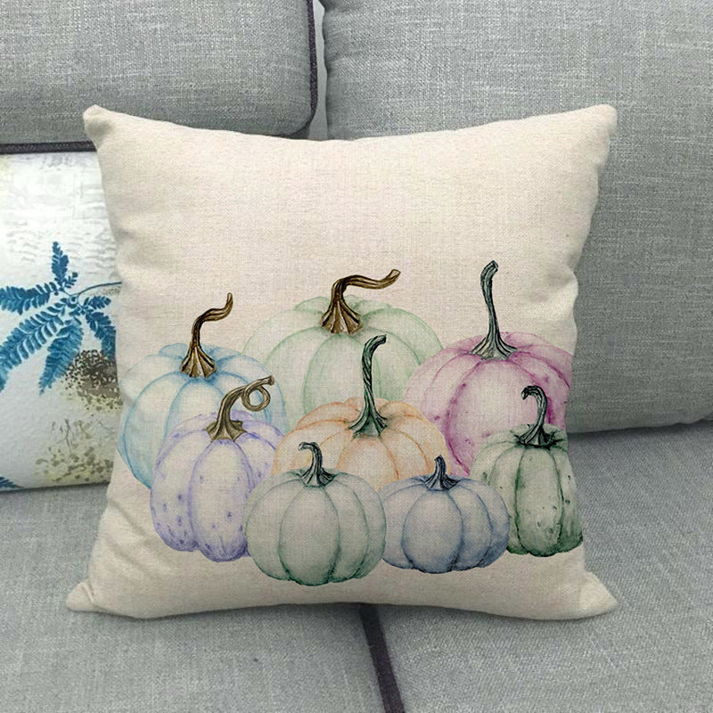 Funda de almohada de lino con forma de calabaza pintada