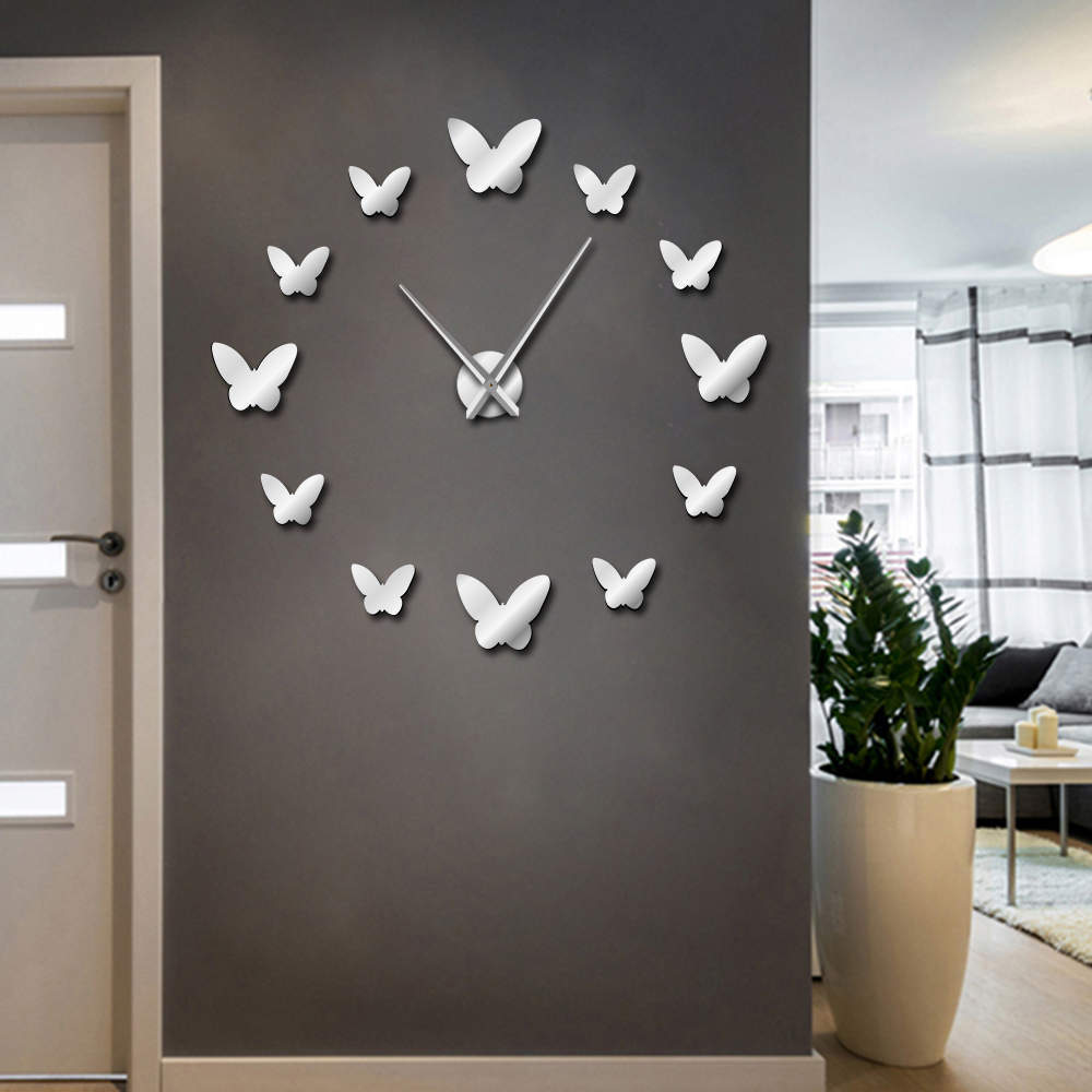 3D Lusterko Motyl Zegar Ścienny - Elegancka Dekoracja do Salonu i Sypialni