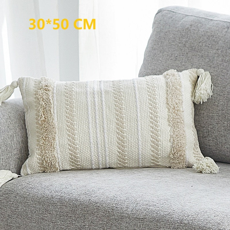 Ethnic Pillow with Fringes - Chenille Decorative Pillow