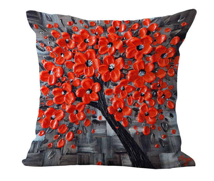 Funda de almohada de algodón y lino con pintura al óleo