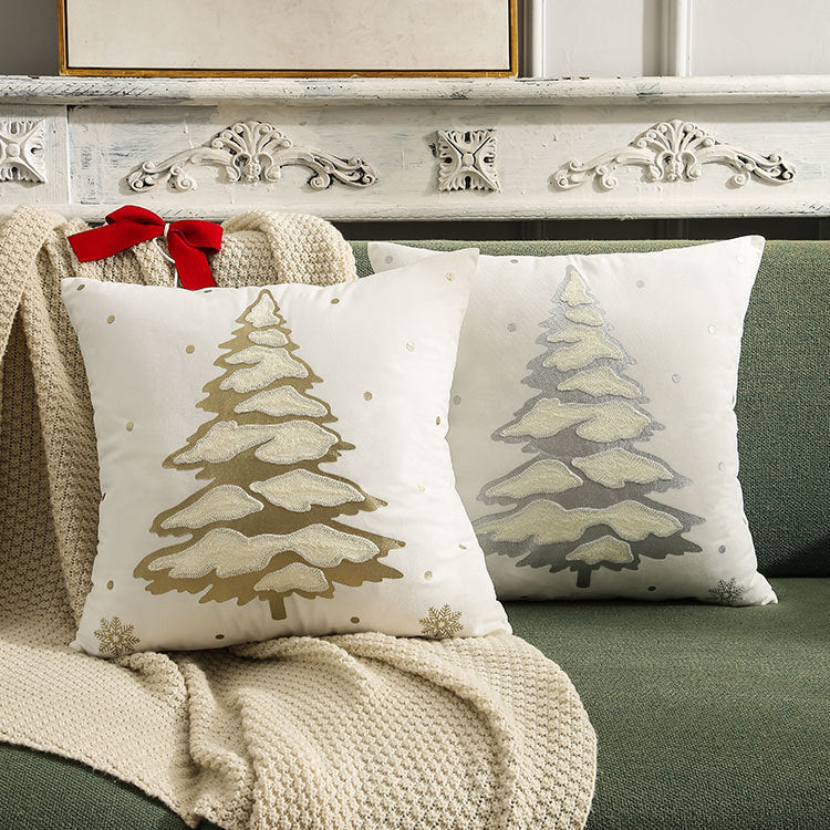 Pillowcase with Embroidered, Gilded Christmas Tree