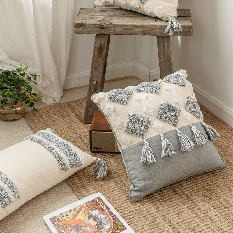 Cotton canvas tassel square pillow case