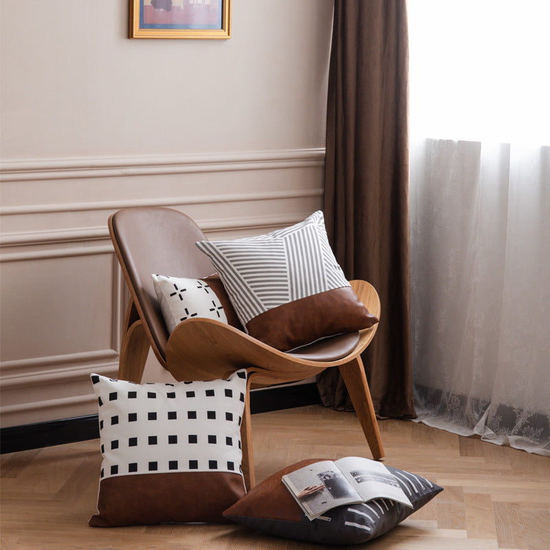 Luxury Boho Leather and Cotton Cushion Cover for Sofa and Car