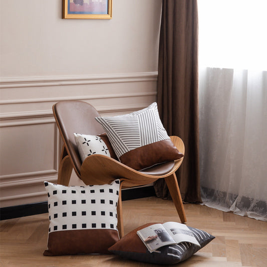 Luxury Boho Leather and Cotton Cushion Cover for Sofa and Car
