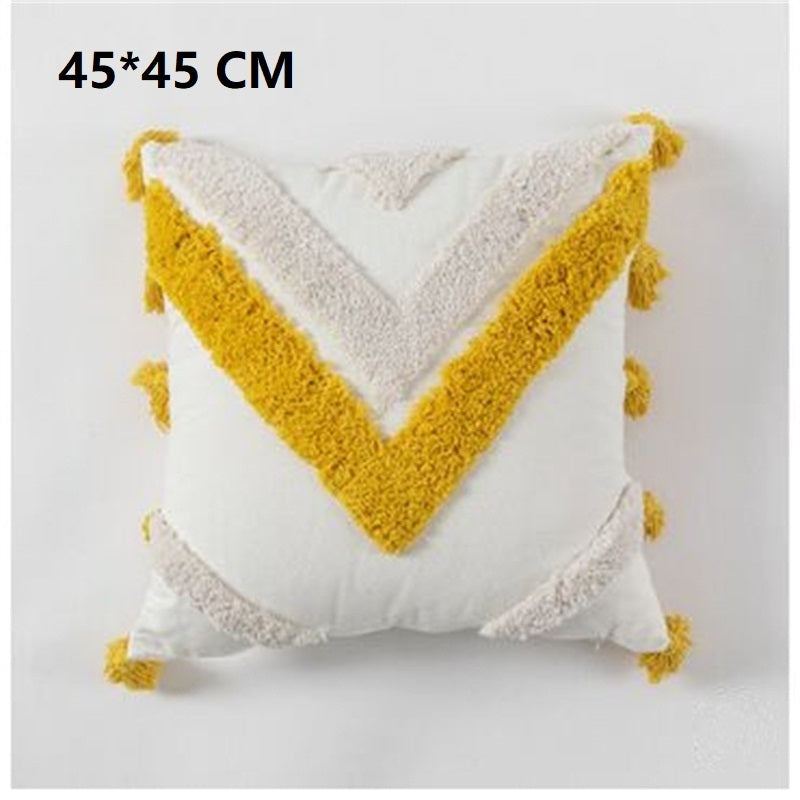 Ethnic Pillow with Fringes - Chenille Decorative Pillow