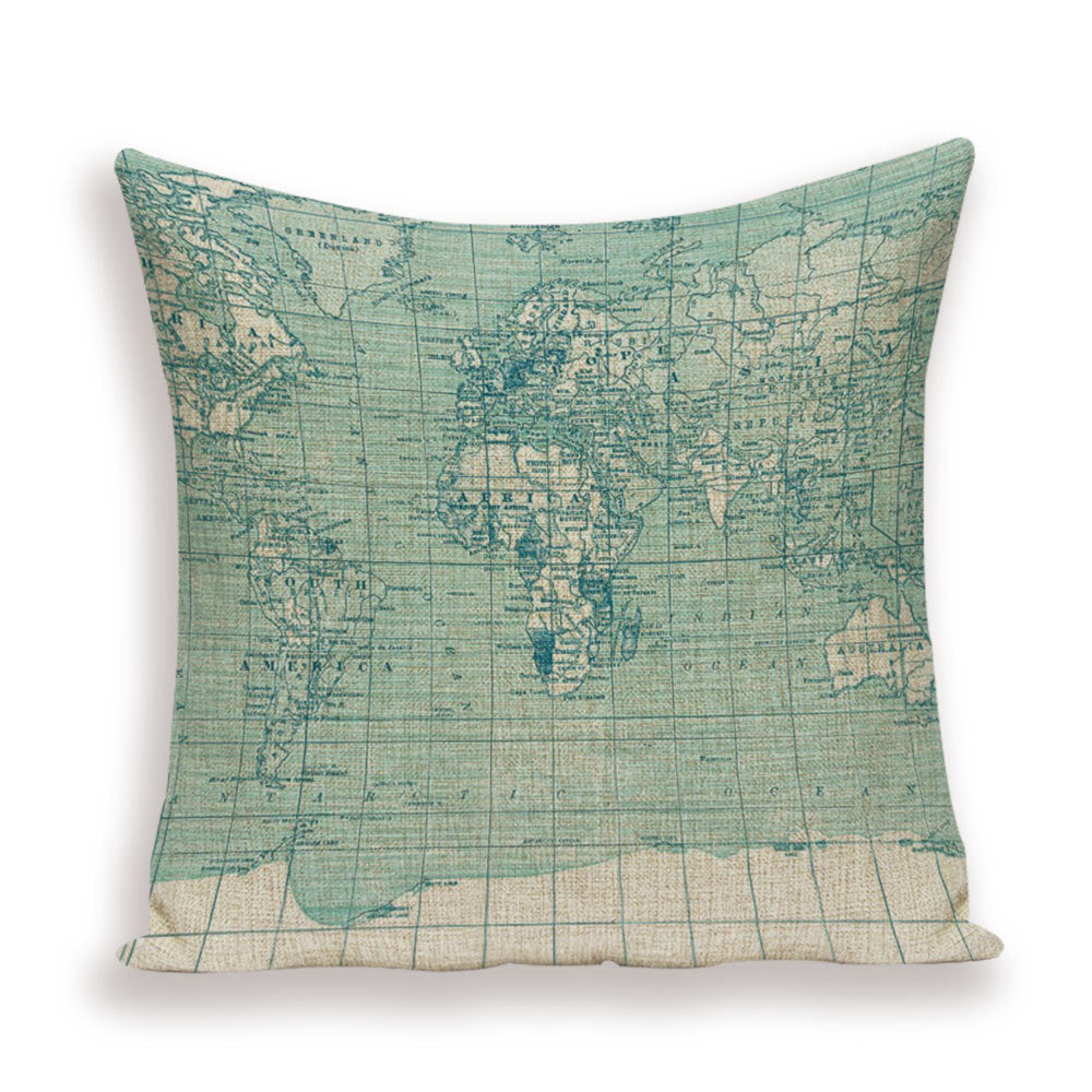 Nueva funda de almohada retro con diseño de mapa del mundo europeo