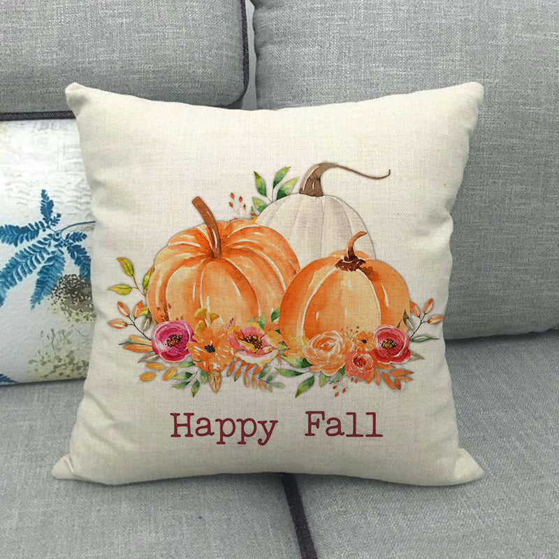 Funda de almohada de lino con forma de calabaza pintada