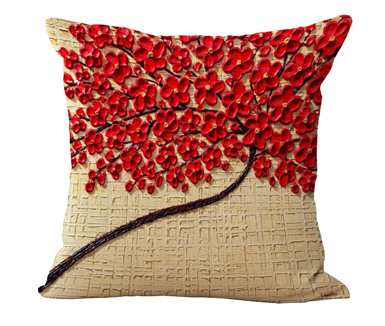 Funda de almohada de algodón y lino con pintura al óleo