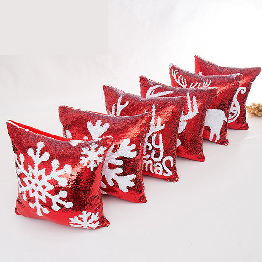 Red Pillow with Reversible Sequins for Christmas