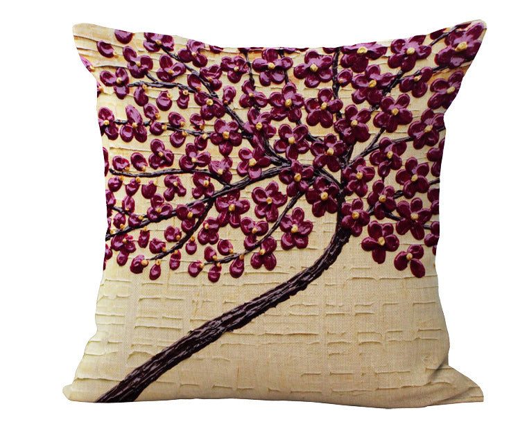 Funda de almohada de algodón y lino con pintura al óleo