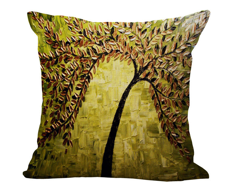 Funda de almohada de algodón y lino con pintura al óleo