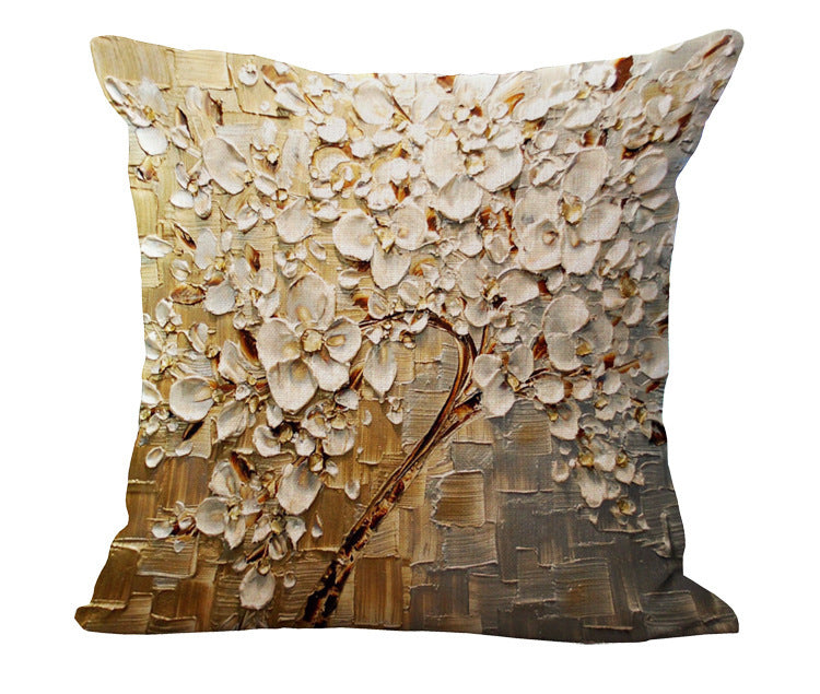 Funda de almohada de algodón y lino con pintura al óleo