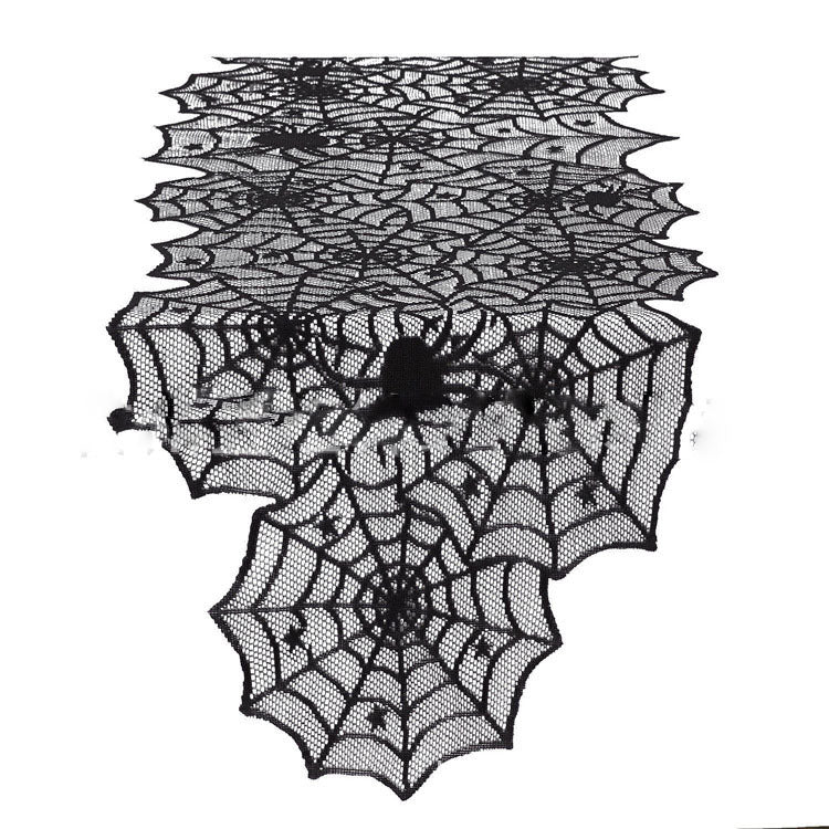Halloween Czarna Koronkowa Obrus ze Wzorem Pajęczyny