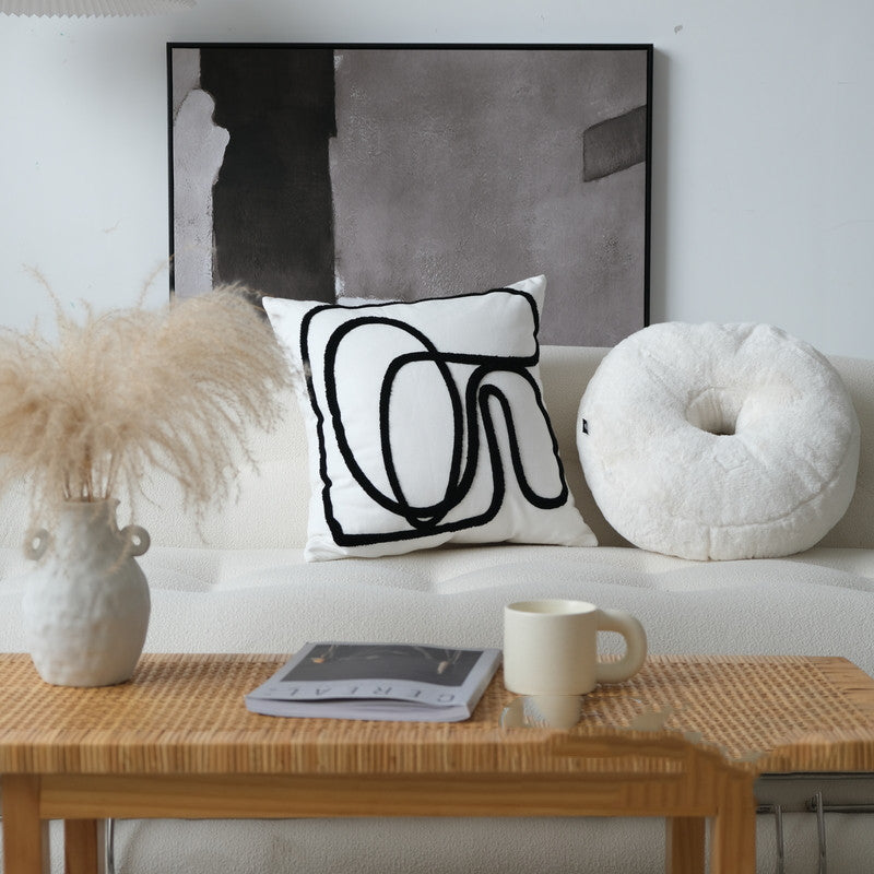 Black and White Embroidered Pillow - Modern and Simple Design