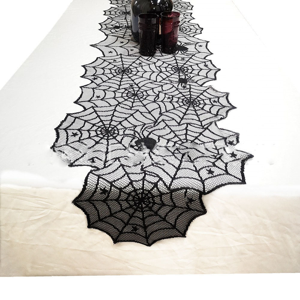 Halloween Czarna Koronkowa Obrus ze Wzorem Pajęczyny