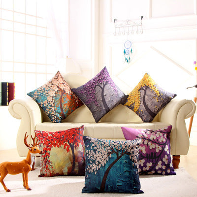 Cotton and Linen Pillowcase with an Oil Painting Motif