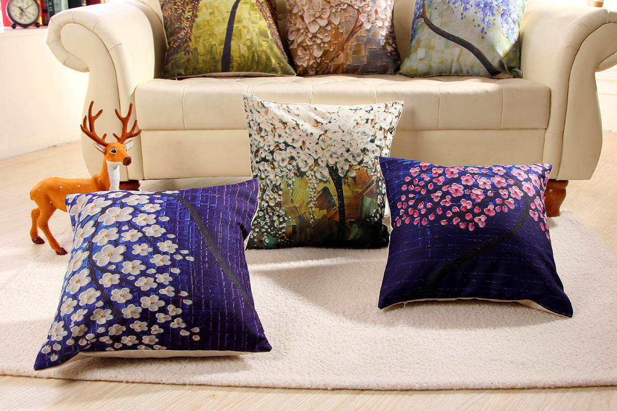 Funda de almohada de algodón y lino con pintura al óleo