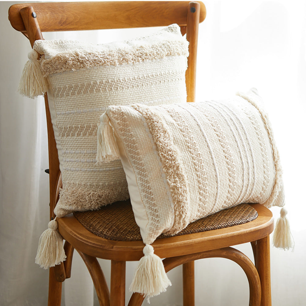 Ethnic Pillow with Fringes - Chenille Decorative Pillow