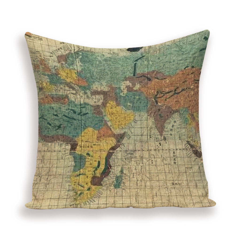 Nueva funda de almohada retro con diseño de mapa del mundo europeo