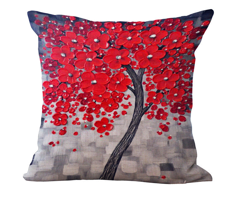 Funda de almohada de algodón y lino con pintura al óleo