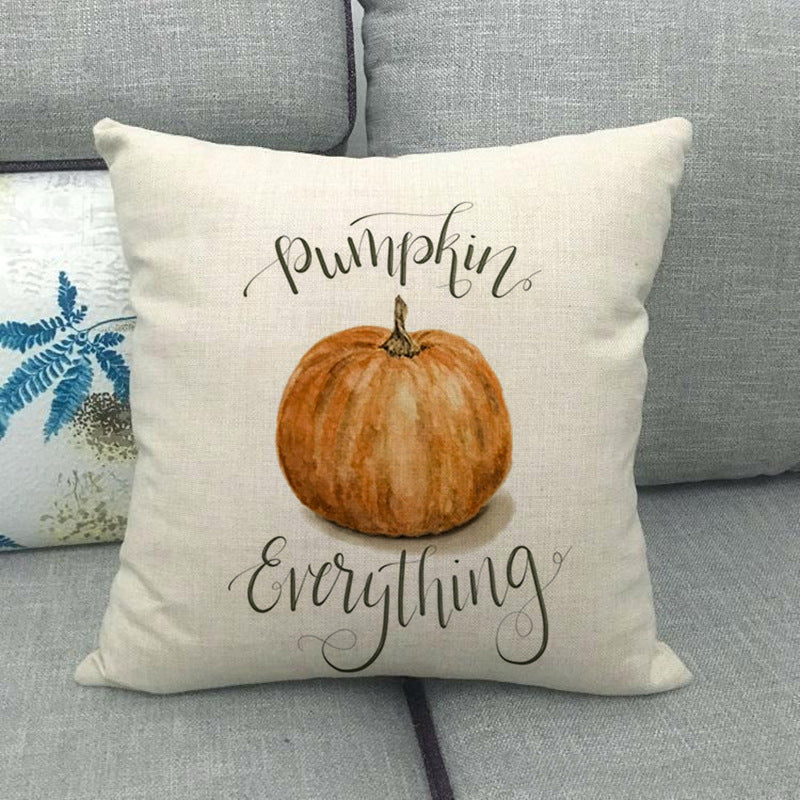 Funda de almohada de lino con forma de calabaza pintada