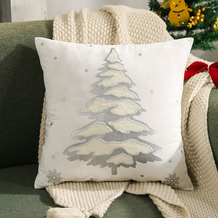 Pillowcase with Embroidered, Gilded Christmas Tree
