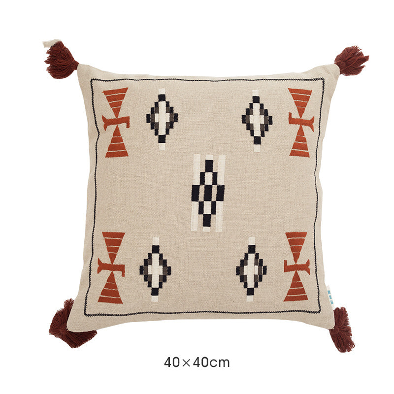 Funda de almohada con borlas geométricas marroquíes con cojín rojo de red para sofá